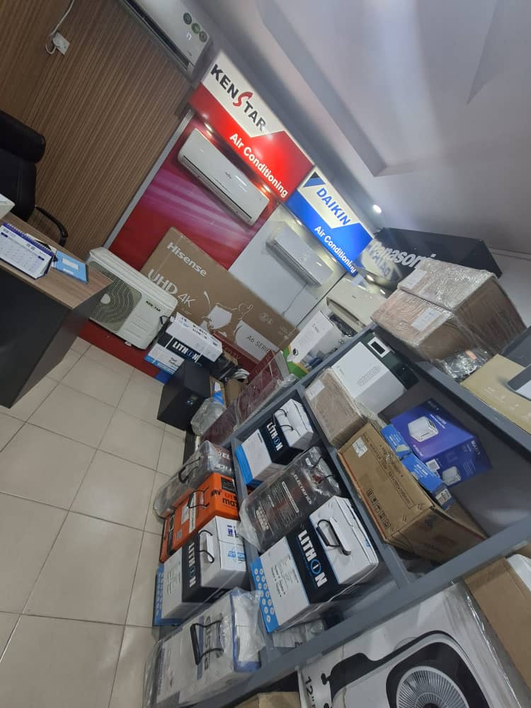 Air conditioners, batteries and appliances in stock at a branch